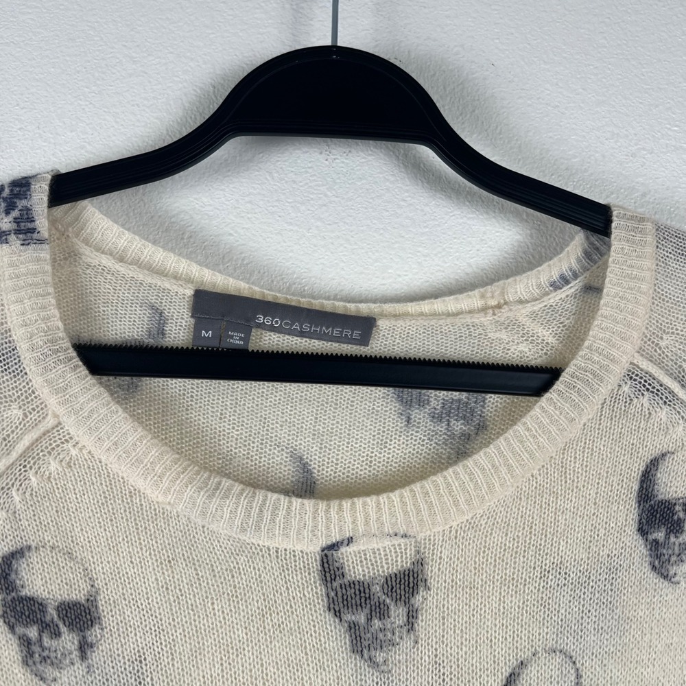 360 Cashmere Skull Print Sweater Cream Charcoal 100% Cashmere Pullover 20166 M - Picture 6 of 11
